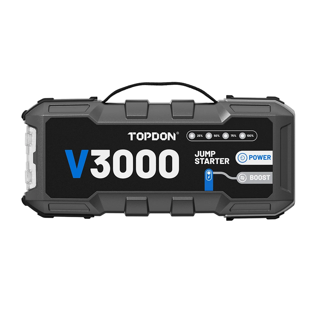 TOPDON V3000 PD60W Bidirectional Fast Charging 12V Jump Starter 3000 Peak Amp Car Super Capacitor Jump Starter Power Bank