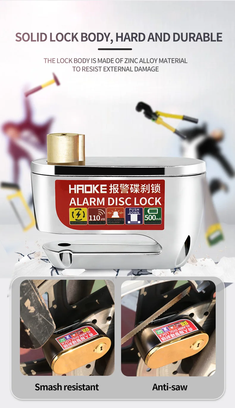 USB Rechargeable Universal Alarm Disc Lock Motorcycle Alarm Wireless Security Bicycle Alarm Lock Bike Accessories