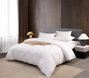 Modern Hotel White Cotton 4-Piece Simple Eco-Friendly 300tc Bed Sheet Set-Soft Breathable Wrinkle-Resistant Luxury Bedding