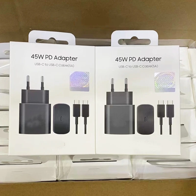 Super Fast Charging Power Adapter UK US EU Plug 45W Cargador Tipo C for Samsung Mobile Phone S23 S24 USB-C Charger Wholesale
