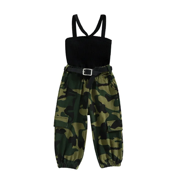 2pcs/set fashion girls clothes set Children's summer sports suspender top camouflage pants two piece set for girls