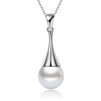 Wholesale Cheap Silver White Cute Grass Shape Pendant Mounting Natural Pearl Necklace For Women Engagement