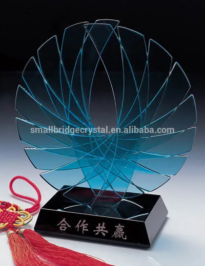 New Design Blue Win Trophy Crystal Awards For Business Promotion Gift