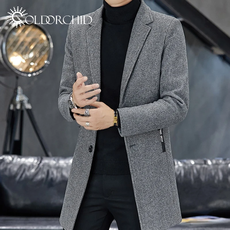 Fashion Medium Style  Gray  Winter Overcoat Men Slim Fit Jacket Wool Coat