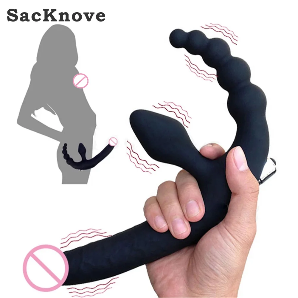 Wholesale SacKnove Double Penetration Lesbian Couples Toy Silicone Dildo Butt Plug Beads Prostate Retractor Vaginal Sex Anal Vibrator From m.alibaba
