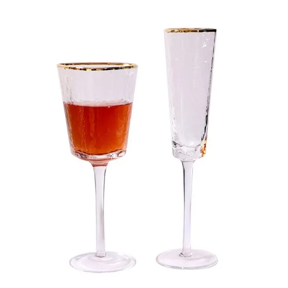 CHINABRETT - Creative Crystal Champagne Glass Goblet Red Wine Glass With Gold Rim Gold rim glass cup 12