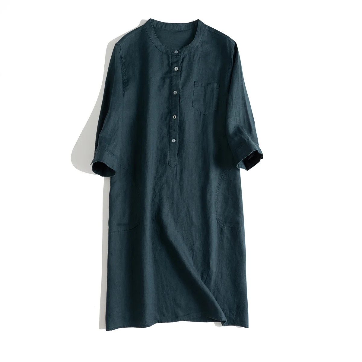 Pure Linen dress spring summer simple short sleeve women linen dress