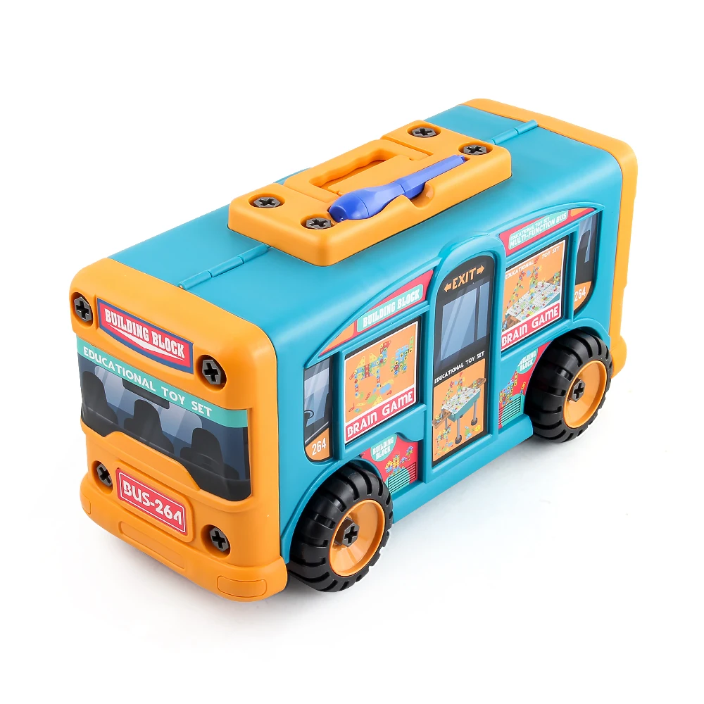 260pcs Assembly Building Block Set DIY Screw Assemble Toy Set Transform Bus  Toy for Kids Educational Toy