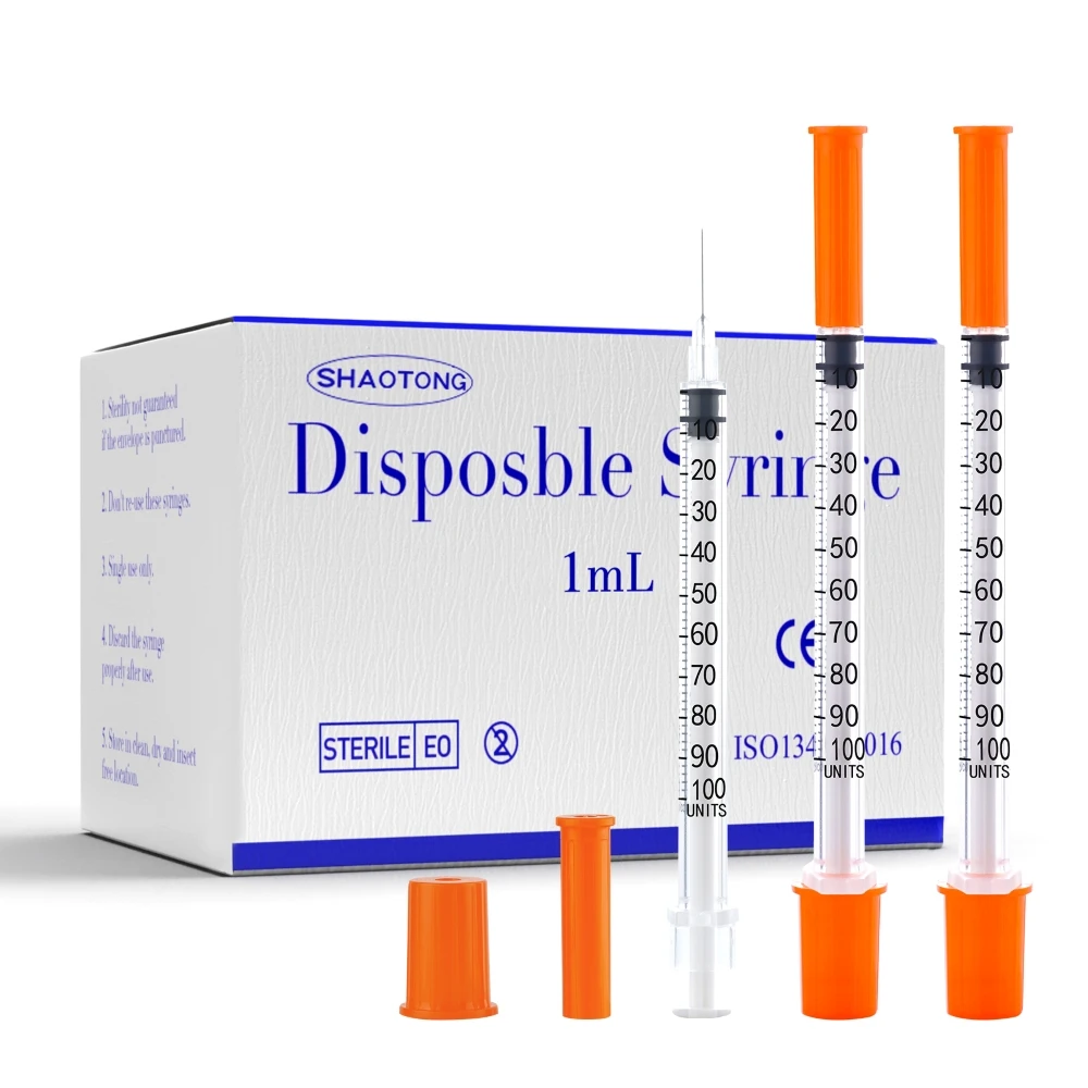 Free Sample 0.5ml 1ml Disposable Orange Cap Insulin Syringe with Needle