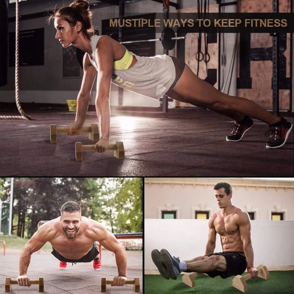 Pullup Dip Push up Bars with Ergonomic Wood Handle for Gym Exercise