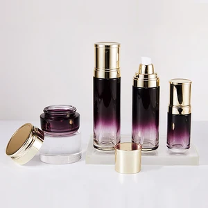 Luxury Factory Custom Black to Purple Gradient 50g Glass Jar Cosmetic Set for Lotion Glass Bottle Packaging