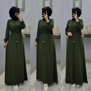 Wholesale New Middle East Solid Color Muslim Elegant Slim-fit Air Loose Tight Waist Dress
