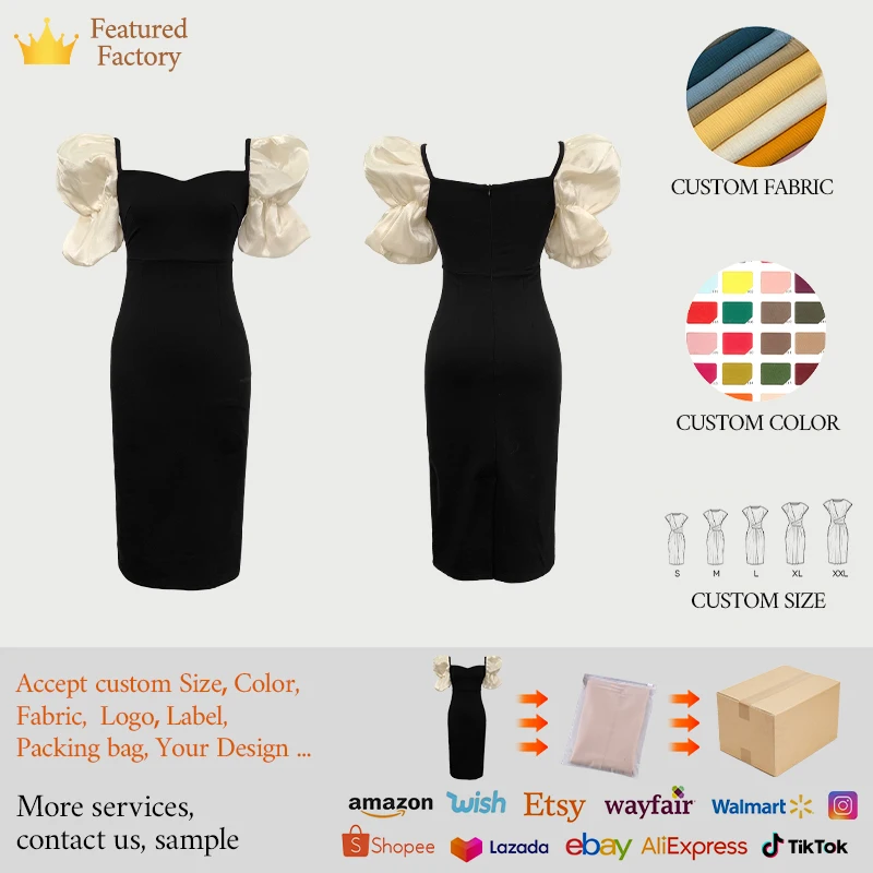 ZYHT 5837 Hot Sale Black and White Puff Sleeve Dress ZYHT 5837 Hot Sale Black and White Puff Sleeve Dress