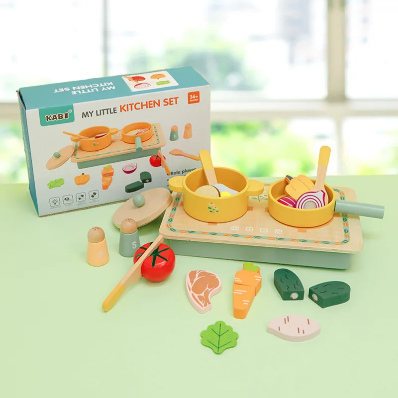 CPC CE Certificated Mini Wooden Fruit & Vegetable Cutting Toy Educational Pretend Play Kitchen Accessories Set for Toddlers