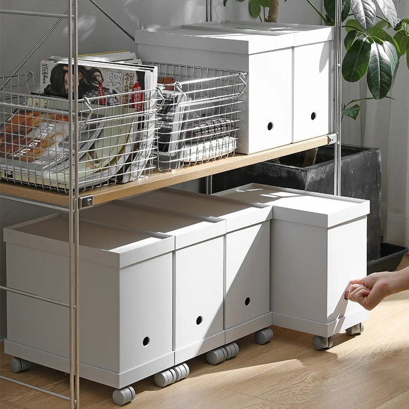 SHIMOYAMA Plastic Office Storage Box File Desk Organizer Sets Home Sundries Containers for Cabinet With Lid and Wheel