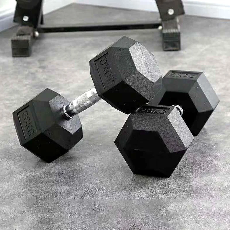 10KG untuk 50KG Gratis beban peralatan Gym Hexagon karet Hex Dumbbell Set  Cast Iron Dumbbell