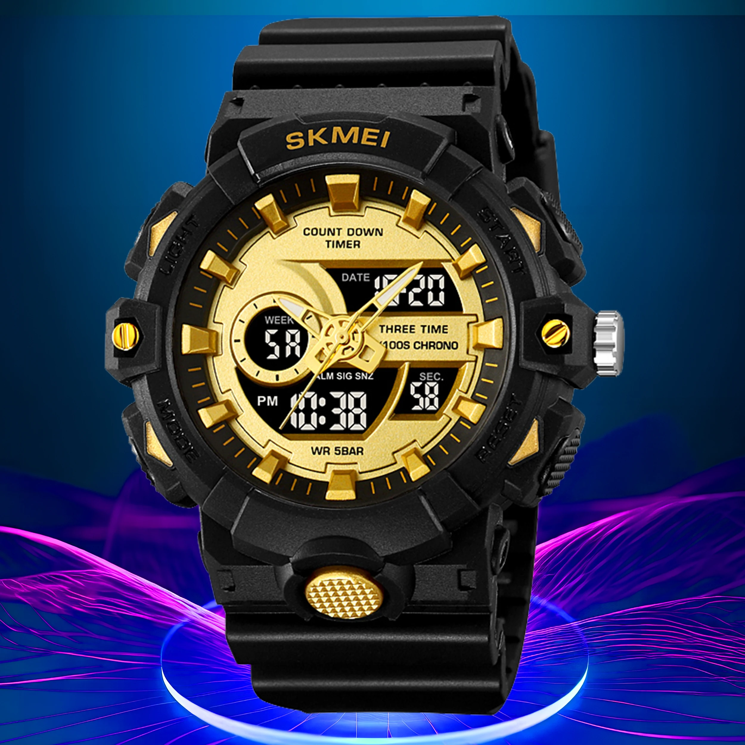 Skmei 2225 Classic Countdown Timer Waterproof Cold Light Led Sport Watch Analog Digital Plastic Watches