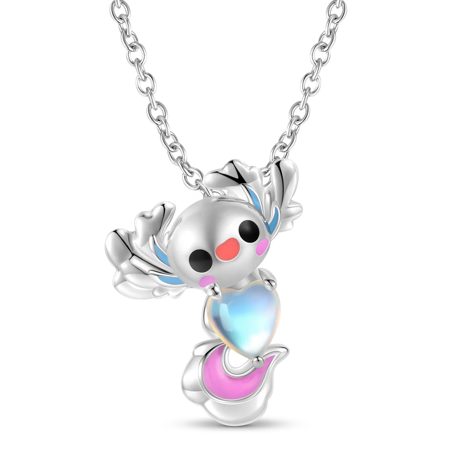 Cute Mexican Axolotl Embraces Heart Moonstone Pendant For Necklace Real ...