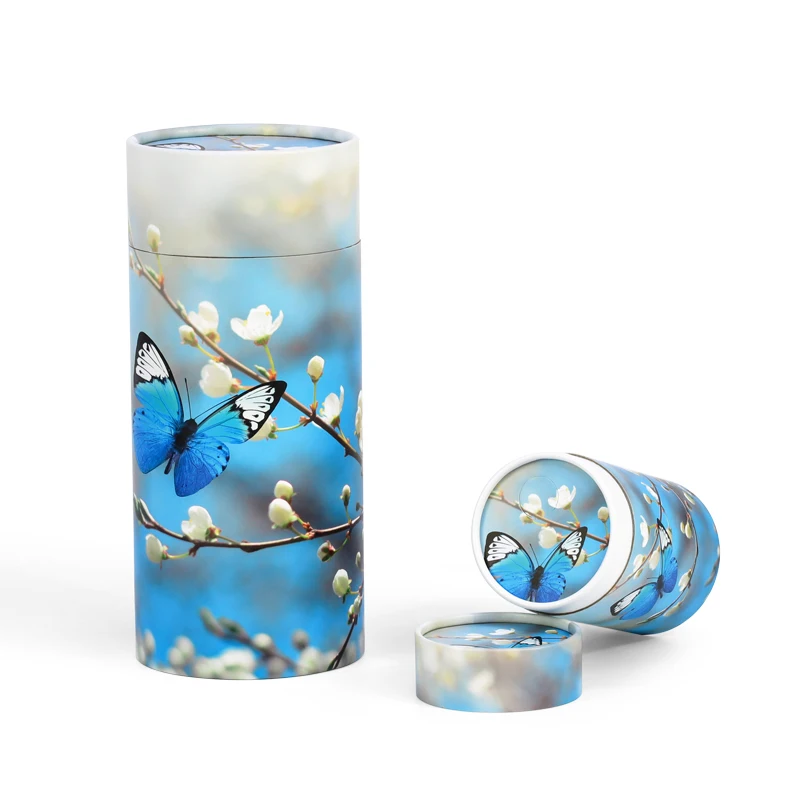 Wholesale Customized Biodegradable Animal Paw Printed Cremation Pet Urn Dogs Ashes Paper Scattering Tube Ashes Scatter Tube