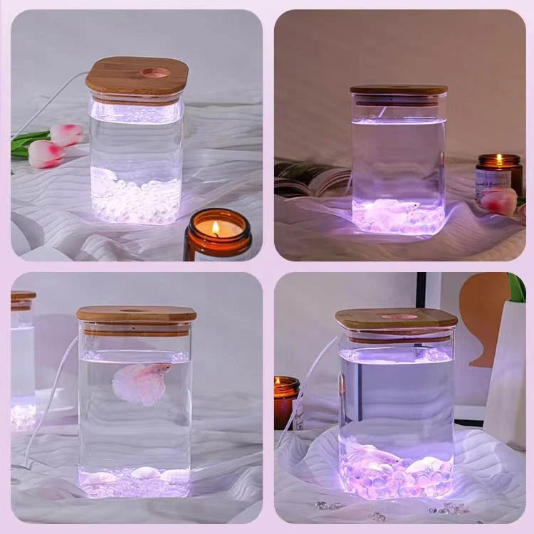 Betta Fish Tank, Small Fish Tank Starter Kit, Betta Fish Tank Self Cleaning As Desktop Decoration for Office Home Room Decor