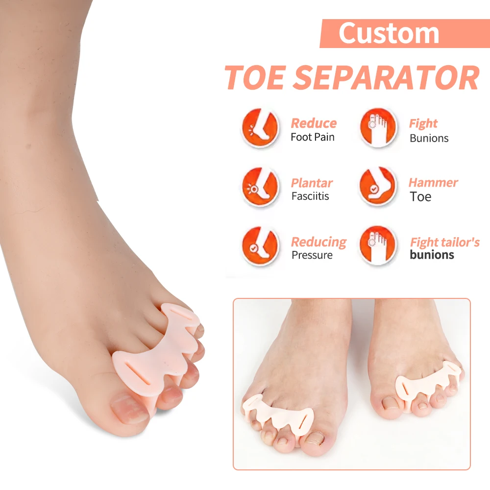 Free Sample Customized Breathable Silicon Gel Toe Separators and Bunion Spacers Finger Separator