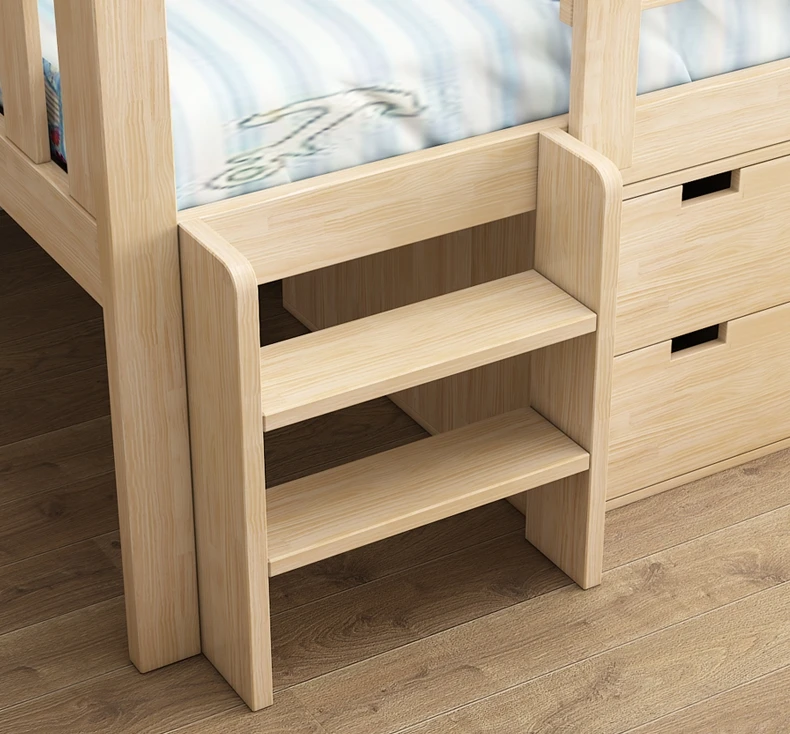 Multifunctional Modern Low Loft Bed with Cabinet and Drawers for Kids Play School Hotel & Apartment Use Wooden Bed