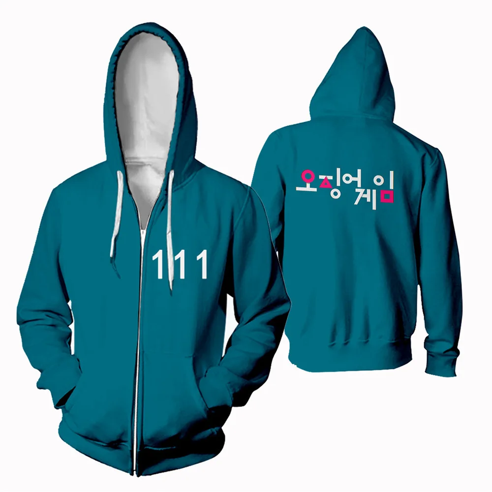 2021 Hot Korea Movie Squid Game Costume Zipper Sweatshirt Hoodies Pullover  456/067/001/218/240 Cosplay Fashion Halloween Costume - Buy Squid Game  Jacket,Squid Game Outfit,Squid Game Costum Product on Alibaba.com