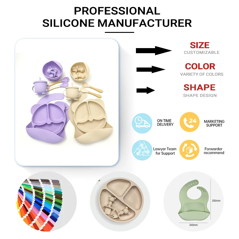 Baby Silicone Tableware Feeding Set Baby Product with Suction Divided Plate Baby Suction Bowl Sip Snack Cup Spoon Fork