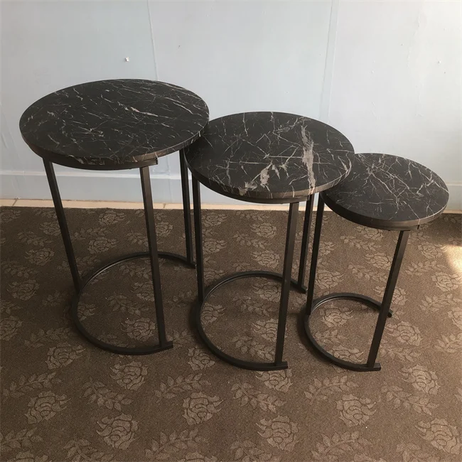 Factory Wood Round 3 PC Nesting Coffee Table Set of 3 End Table for Living Room Side Tables With Metal Frame