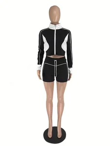 Dropshipping American Size 2026 Wholesale Boutique Long Sleeve Tracksuit Ladies Two Piece Shorts Set