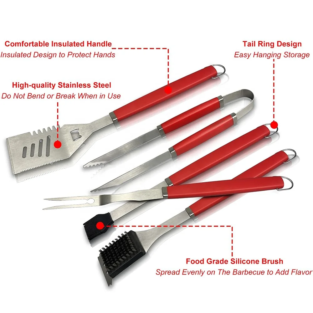 Set of 5 Factory Wholesale Colorful Plastic Handle BBQ Tools Set for Outdoor Barbecue Camping Barbecue Accessories Grill