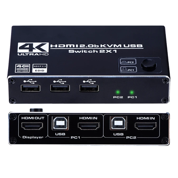 2.0b Kvm Usb Switch 2 Port,2 Computers Share One Monitor 2x1,Ultra Hd 4k@60hz,Hdcp 2.2 - Buy Hdmi Kvm Switch,Kvm Switch,Kvm Usb Switch on