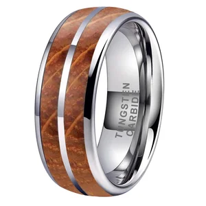 Coolstyle Jewelry 8mm Wholesale Whisky Barrel Oak Wood Inlay Tungsten Carbide Ring for Men Women Fashion Engagement Wedding Band