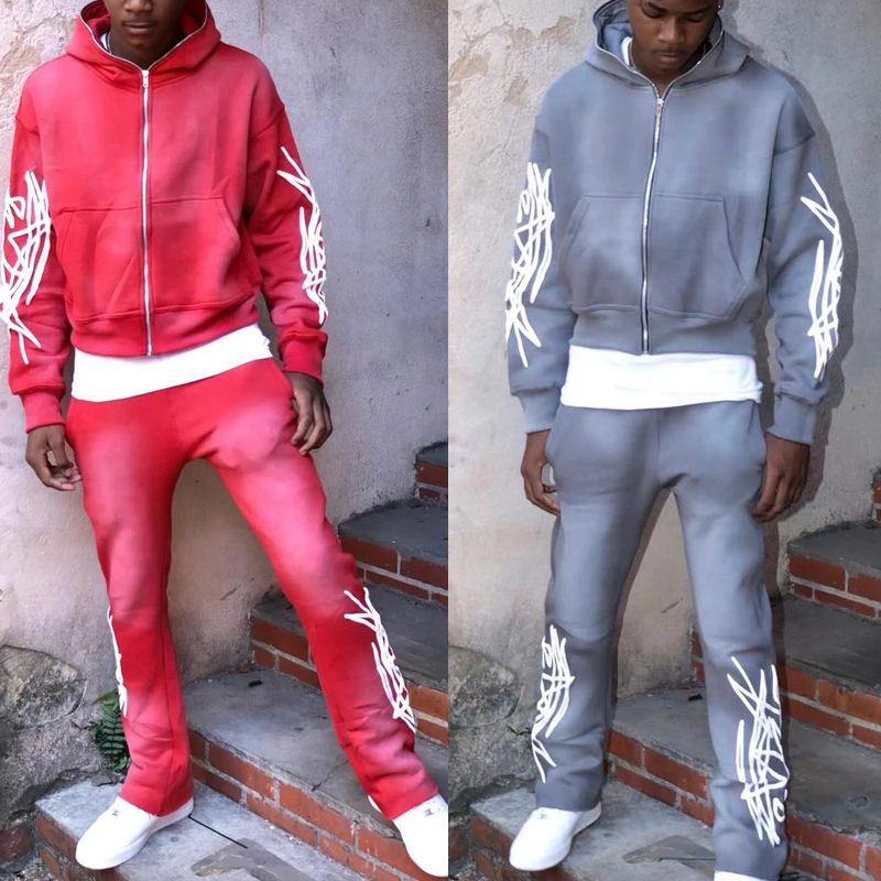 Wholesale Men Sweatsuit Sets Jogging Heavy Weight Sun Faded Baggy