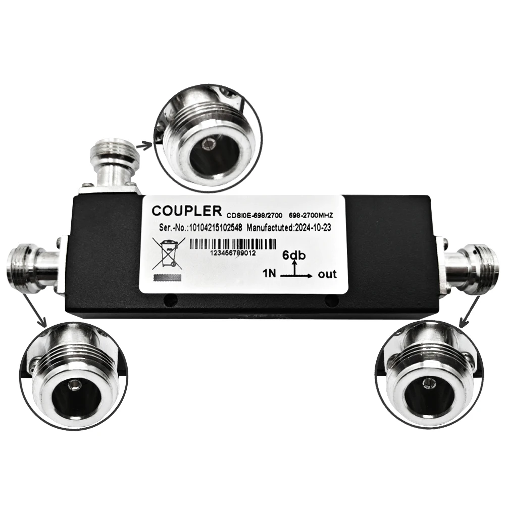 Fabriklieferung: 5 dB, 6 dB, 7 dB, 10 dB, 15 dB, 20 dB, 30 dB, 698–2700 MHz, HF-Koaxial-Hohlraum-Richtantennenkoppler mit N-Steckverbindern (weiblich)