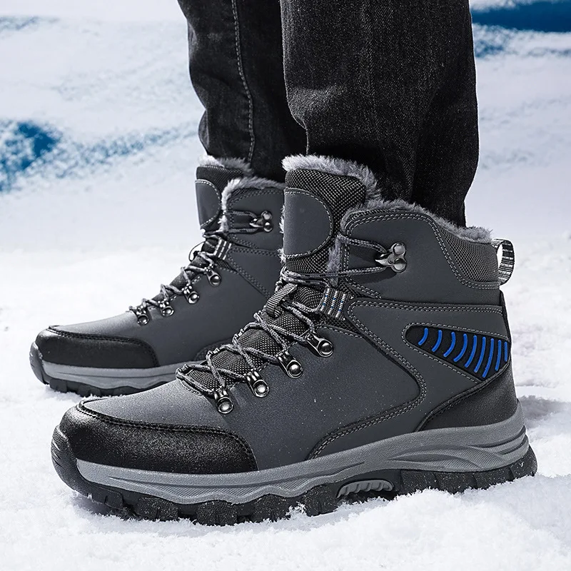 J323B Plus Size Men's Winter Shoes Snow Boots Platform Hiking Boots