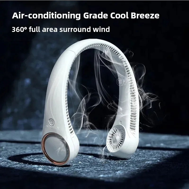 Portable Neck Fan 4000mAh Rechargeable Bladeless Personal Fan 3 Speeds Quiet Hands Free Cooling Device with 360 Airflow USB Type-C for Travel Outdoor White