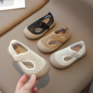 White Indoor/Outdoor Summer Sandals for Boys Girls Children's Mesh Dance Shoes Slip-On Rubber Midsole Outsole-Kindergarten Style