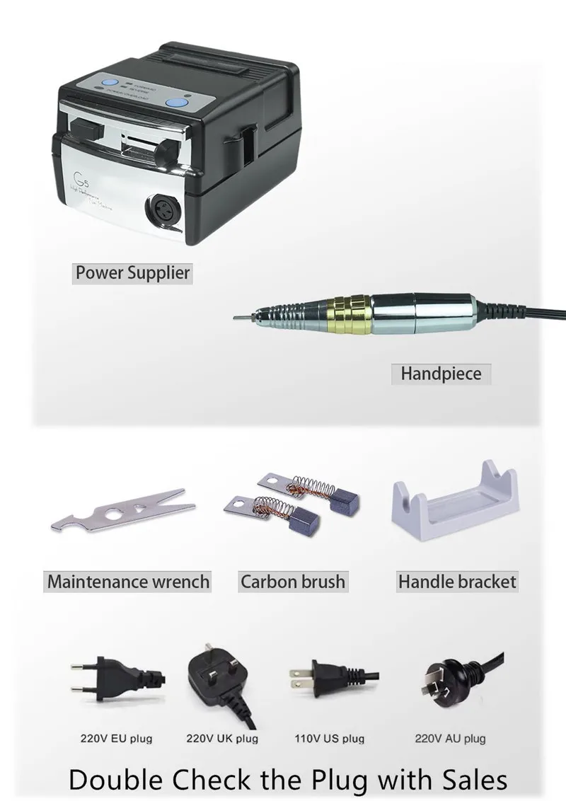 product free shipping japan g5 professional nail drill micromotor 28000rpm low noise super up200 e file ce certified manicure machine-9