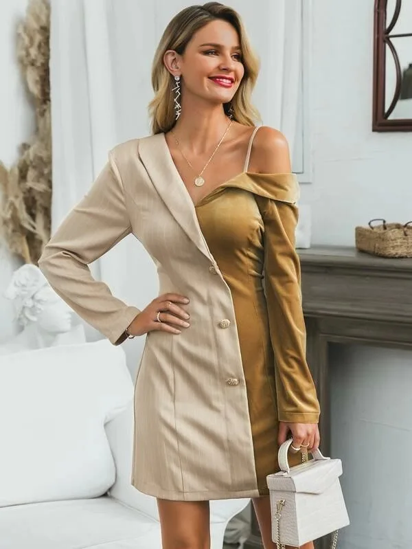 Женский бархатный блейзер с длинными рукавами и воротником-шалью