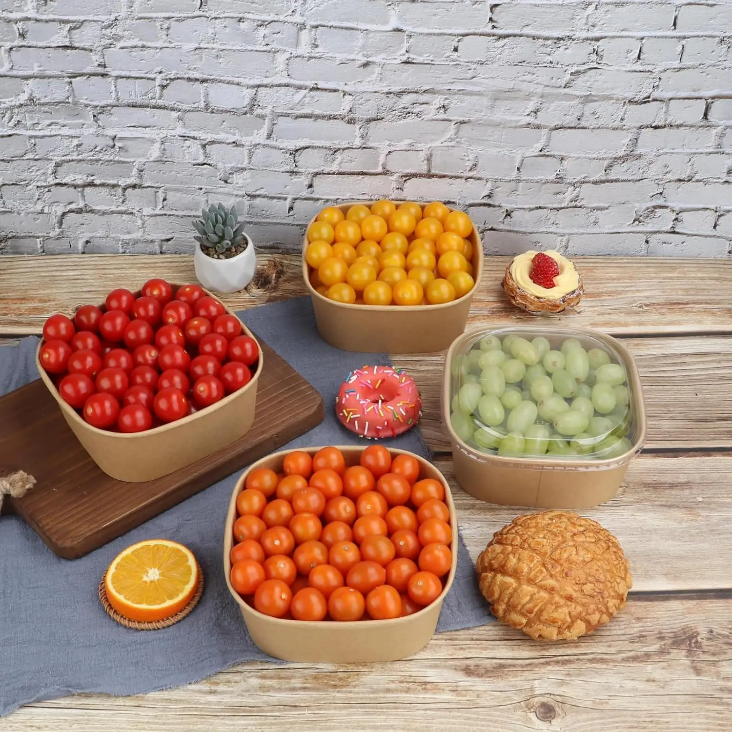 Disposable HALAL Friendly Paper Soup Bowl Paper Cups Food Container Biodegradable Take Away Kraft Paper Salad Bowl With Lids details