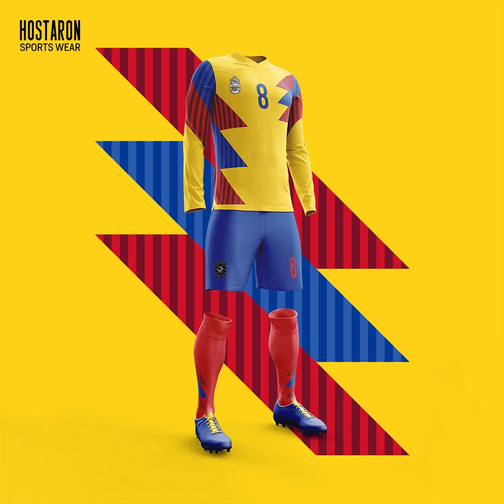 HOSTARON Wholesale Custom Sublimation Breathable Quick Dry Training Soccer Wear Mens Long Sleeve Football Jerseys With Pockets