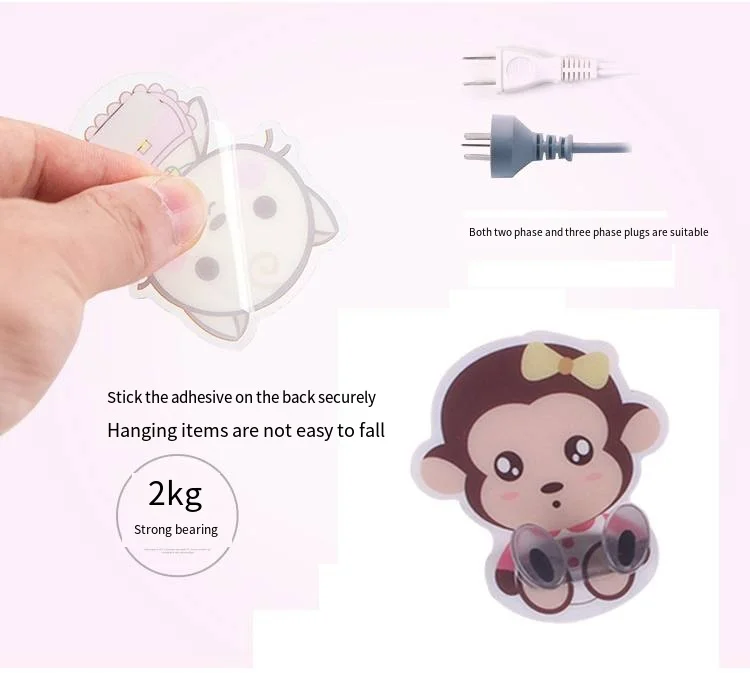 Cartoon adhesive socket novelty hooks Nail free sticky crochet hanger Cute wall hanging power plug stick bracket details