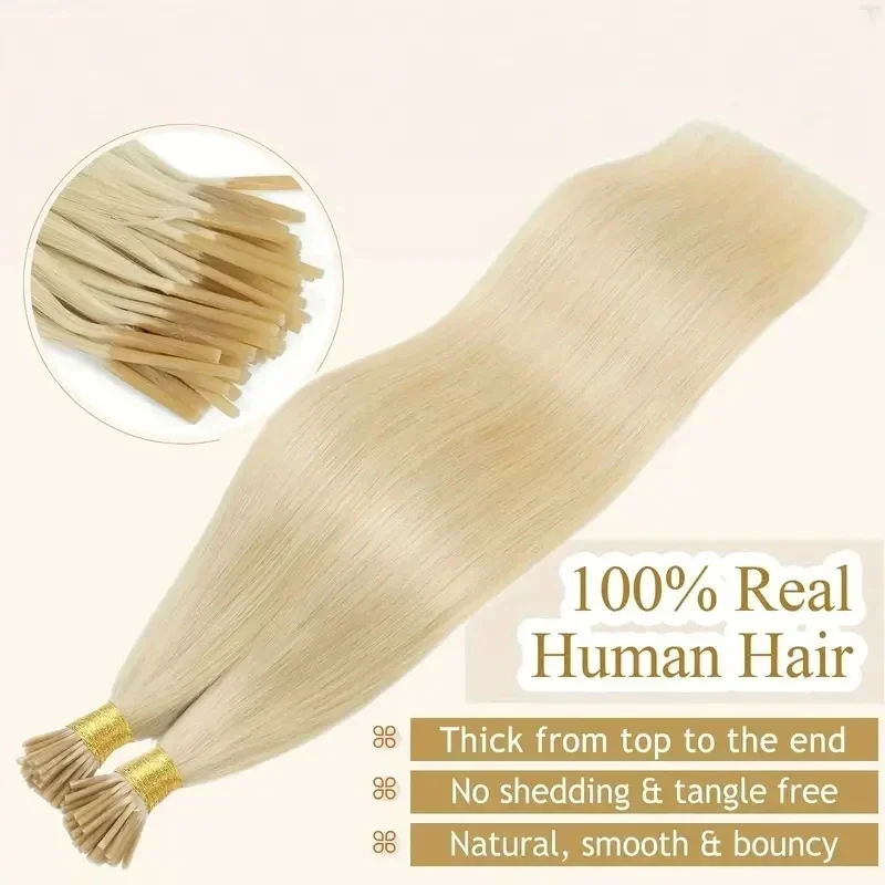 I Tip Hair Extensions Straight 100% Human Hair Bleach Blonde Remy Hair Bundles 50 Grams/Pack_voghion.com