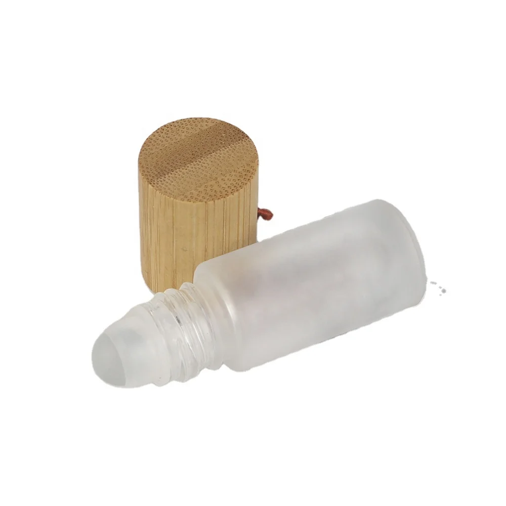 Roll On glass Bottle 5ml 10ml essential oil roller bottles skincare cosmetic packaging glass bottle with bamboo wooden cap