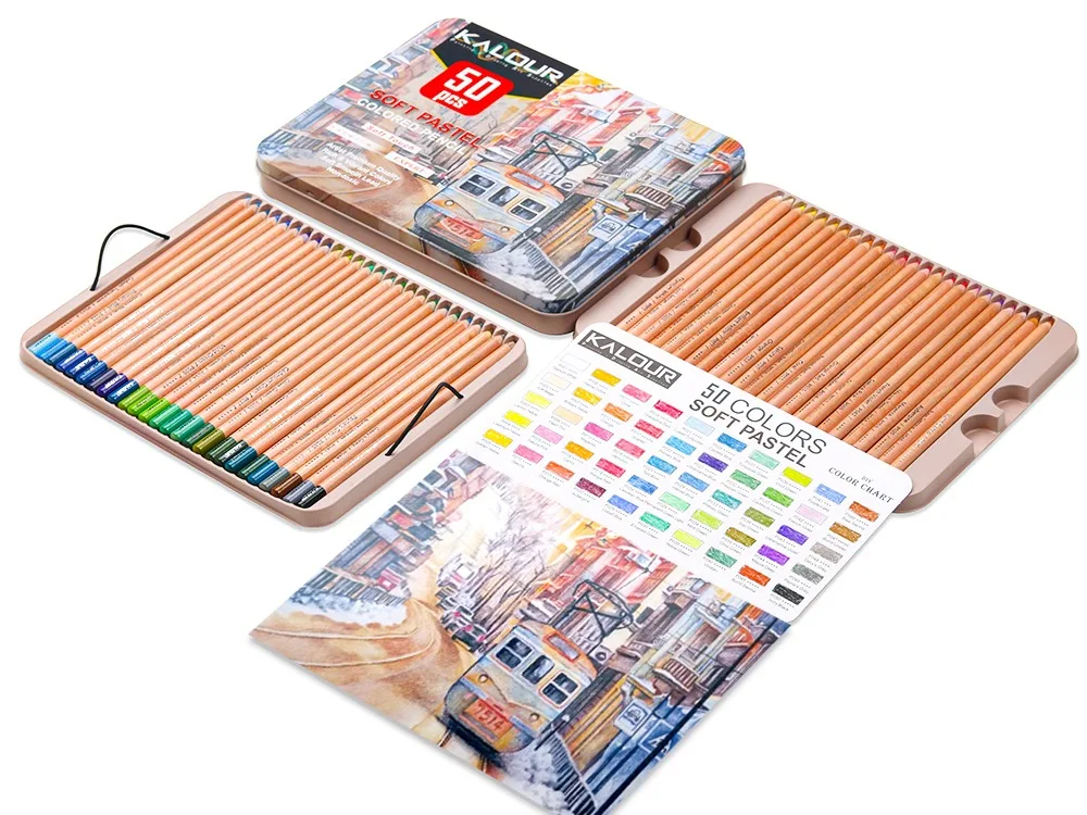 Kalour Professional 50 Pastel Colored Pencil In Tin Box With Vibrant