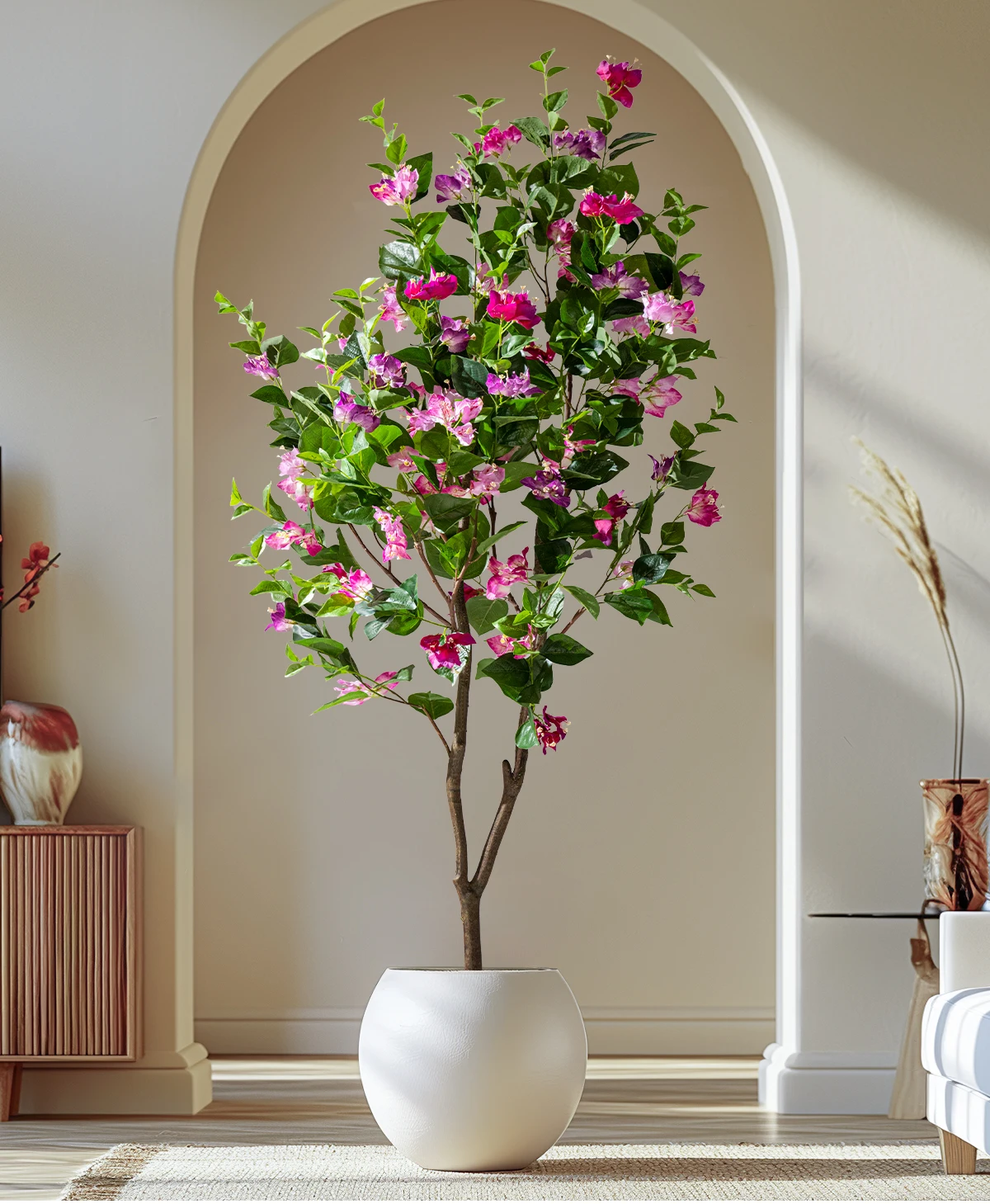 Natural Style Home Office Decor Artificial Bougainvillea PVC Green Plastic Pot Real Touch Leaves Artificial 180cm Fabric Wedding details