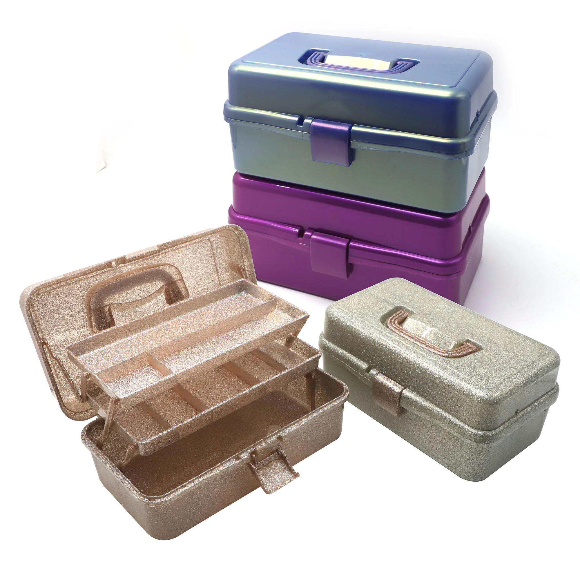 21803 3 Layers Foldable Storage Box Glitter Handheld Folding Multipurpose Storage Case for Art Craft and Cosmetic
