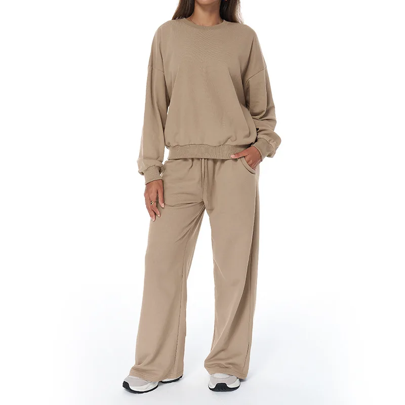 Autumn Winter Leisure Sports Sweat Suit High Waist Wide Legs Long Sleeve Breathable 2-in preview