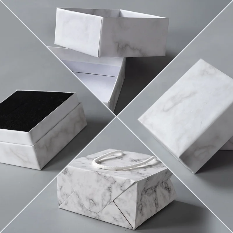 Factory Outlet White Marble Jewelry Box Carton Ring Stud Jewelry